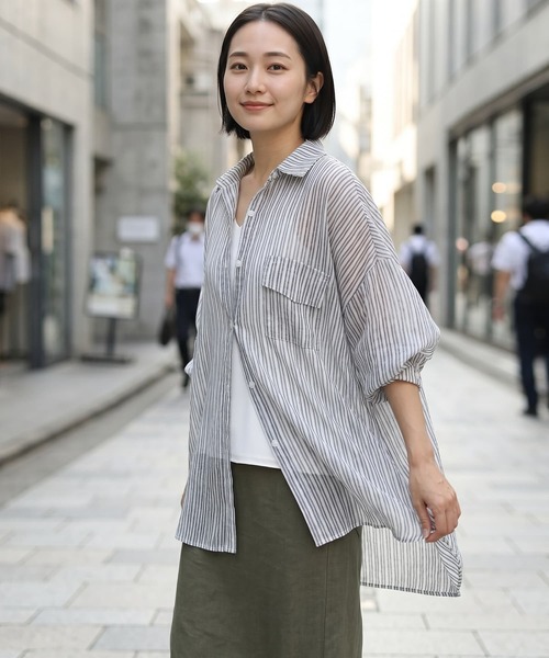 STYLE DELI（スタイルデリ） ブラウス シャツ 夏に羽織るストライプ柄