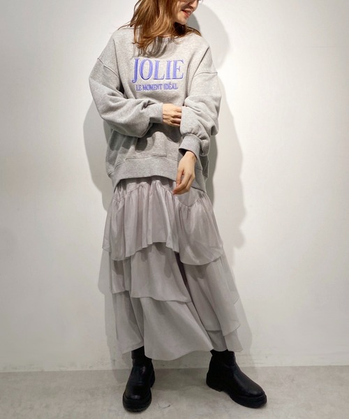 「one after another NICE CLAUP」 フリルスカート FREE ライトグレー レディース_画像4
