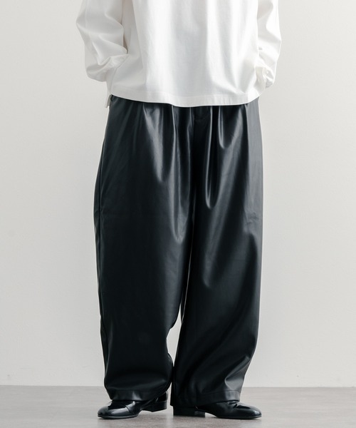 epnok ワイドパンツ パンツ シンセティックレザーバギーパンツ メンズ