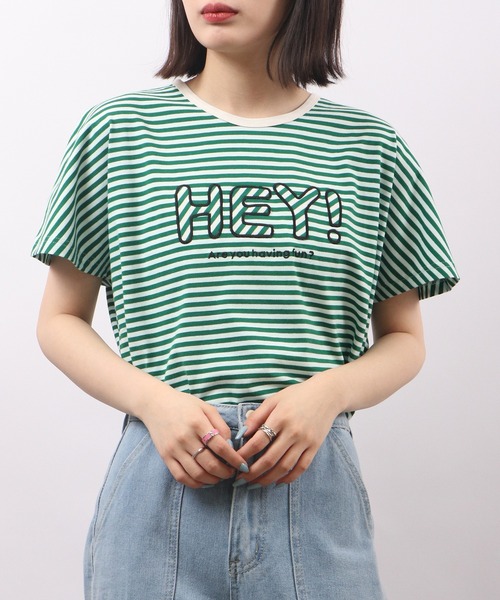 tシャツ EMAGO HEYパッチワークドルマン半袖Tシャツ レディース