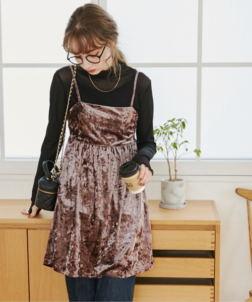 ANGIE キャミソール クラッシュベロアキャミチュニック レディース