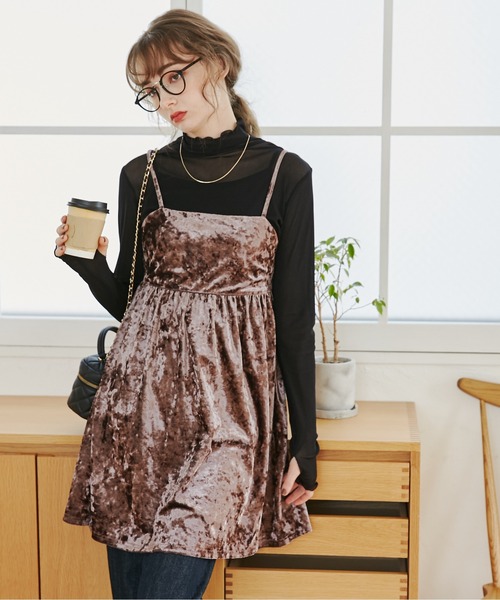 ANGIE キャミソール クラッシュベロアキャミチュニック レディース