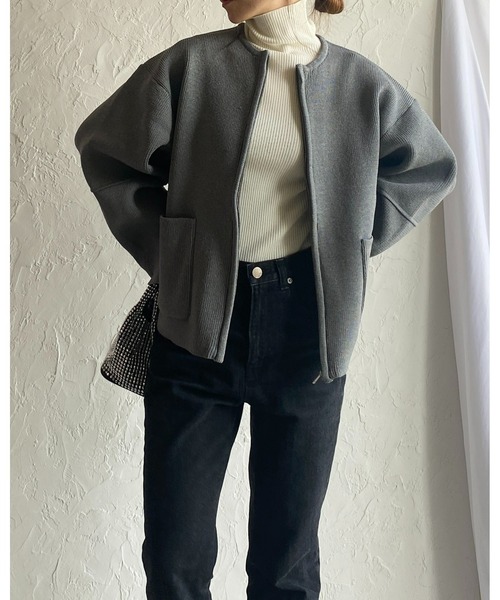 グレー ボリュームスリーブ アウター She's Closet ブルゾン アウター ボリュームスリーブ長袖ジップアップ