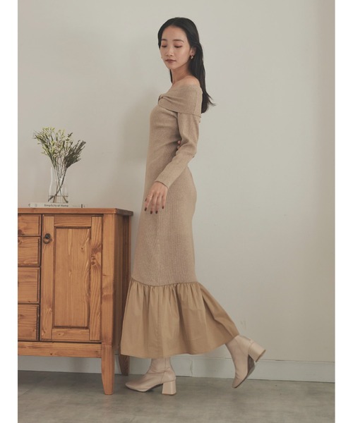 ◆SALE 残り僅か◆タフタ ミディ丈ワンピース関税送料込 Stylevoice for xxx ワンピース タフタドッキングオフショルダー