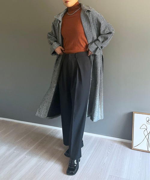人気✨ yoshie inaba ヘリンボーン ロングコート ゆったり 日本製 Jewelobe コート チェスターコート ヘリンボーン比翼ロング