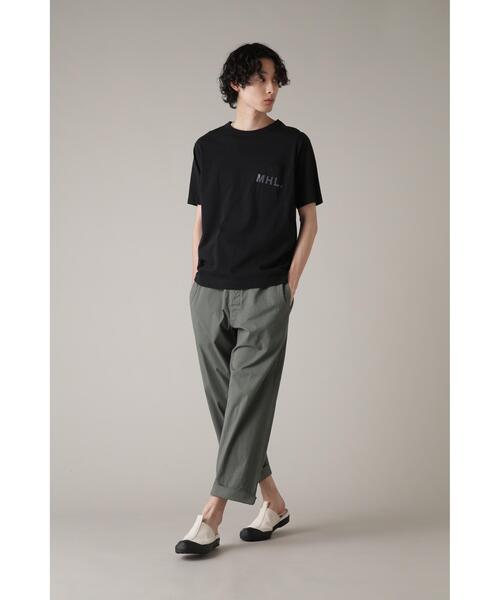 【新品】マーガレットハウエル MHL. クルーネック ロング Tシャツ 日本製黒 MHL.（エムエイチエル） tシャツ PRINTED COTTON JERSEY メンズ