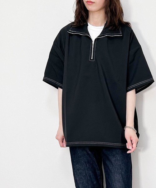 シャツ ポリエステル ハーフZIP裾ドローコードP/O レディース メンズ