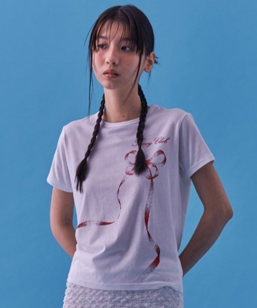 tシャツ A'GEM/9 × .kom 「 FANCY CLUB/ファンシークラブ」 RIBBON BUTTERFLY STANDARD TEE/リボ