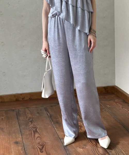 Per sist ence パンツ メタリックサテンストレートパンツ