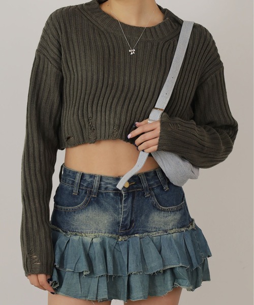ROOP TOKYO ニット セーター Damage Short Knit / ダメージ
