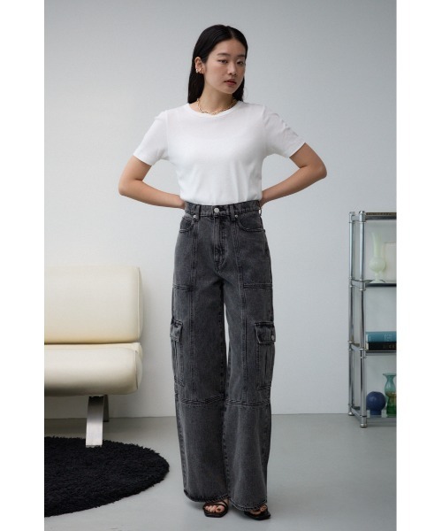 moussy ケミカルウォッシュデニム　ブルー AZUL BY MOUSSY ケミカルウォッシュワイドカーゴデニム BLU