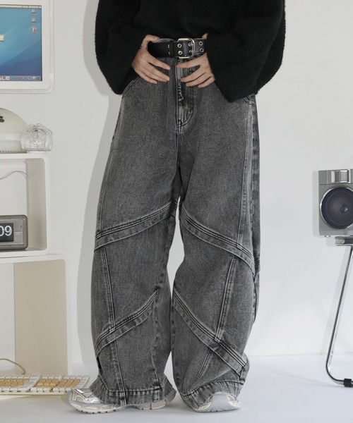 メンズ デニムパンツ レギュラーデニム ウォッシュ加工 S01692 ジーンズ 「12oz」オーバーサイズバギーワイドバイカーデニム