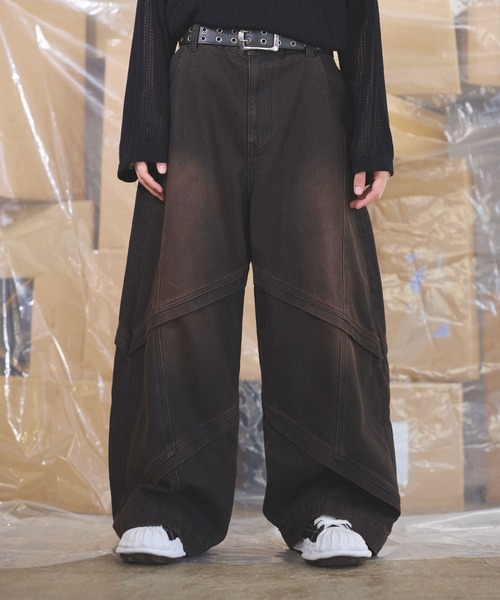 ジーンズ 「12oz」オーバーサイズバギーワイドバイカーデニムパンツ