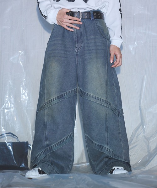 ジーンズ 「12oz」オーバーサイズバギーワイドバイカーデニムパンツ