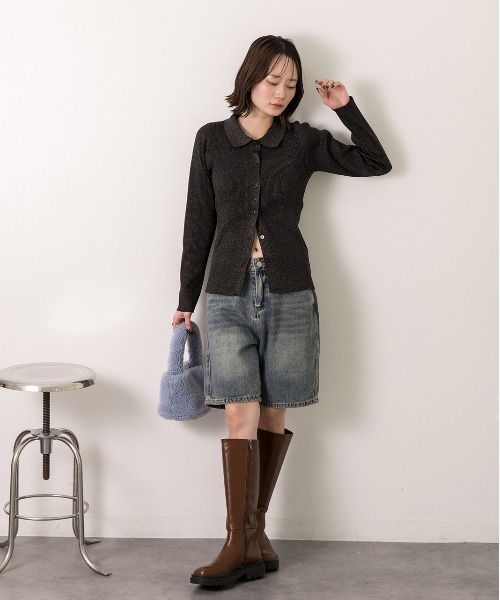 ad thie カーディガン ラメニット・襟付き コンパクト