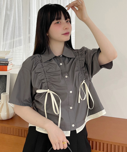 新品 タグ付き MOUSSY フロント リボン ギャザー ブラウス 新品 タグ付き MOUSSY フロント リボン ギャザー ブラウス