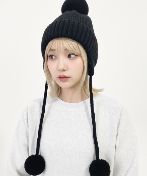 ニット帽 ニットキャップ 「HIKA」ポンポン付き耳つきニットCAP