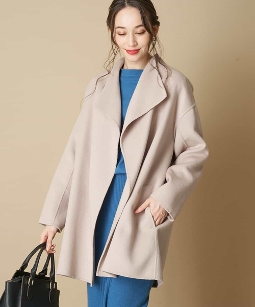 「OFUON」 ノーカラーコート 38 ブラウン レディース_画像2