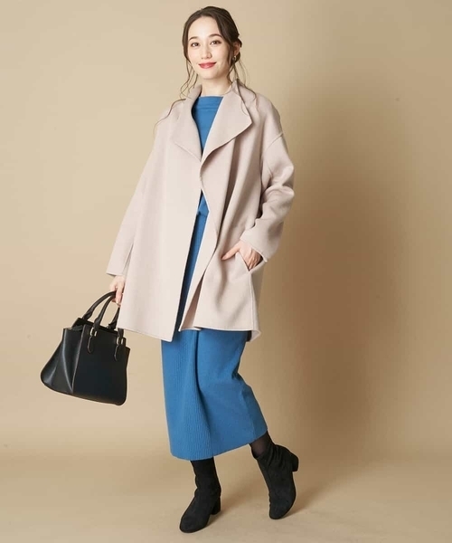 「OFUON」 ノーカラーコート 38 ブラウン レディース_画像4