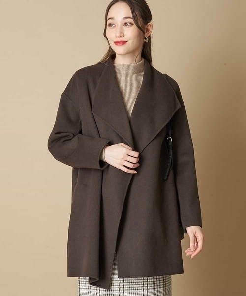 「OFUON」 ノーカラーコート 38 ブラウン レディース_画像7