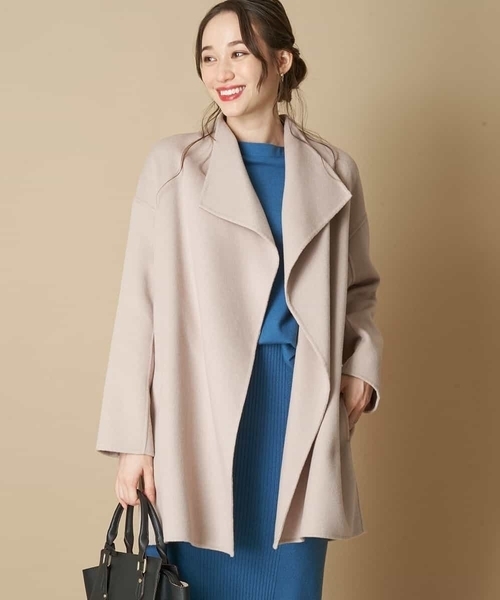 「OFUON」 ノーカラーコート 38 ブラウン レディース_画像8