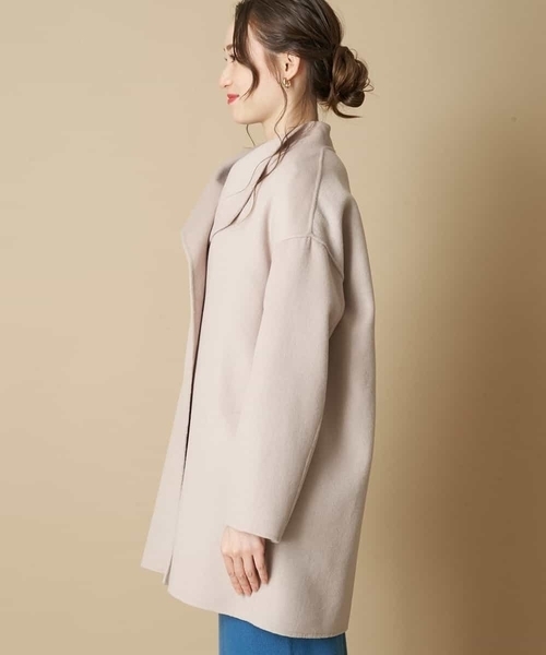 「OFUON」 ノーカラーコート 38 ブラウン レディース_画像9