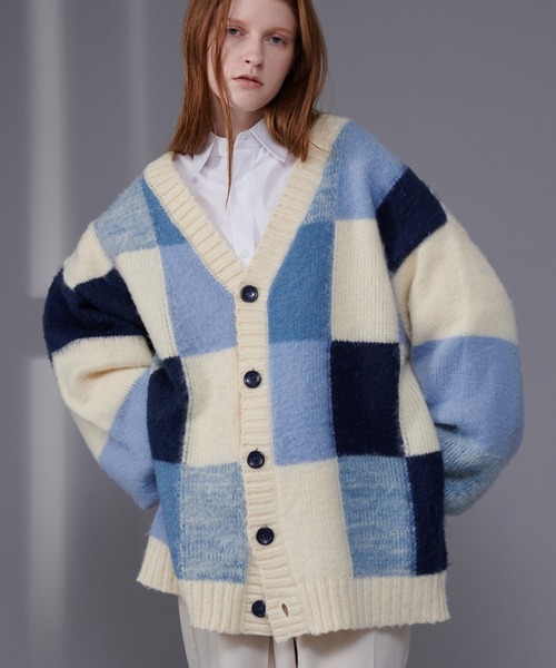 ONCILY 「ONCILY」 ニットカーディガン MEDIUM ブルー メンズ ONCILY 「ONCILY」 ニットカーディガン MEDIUM ブルー メンズ