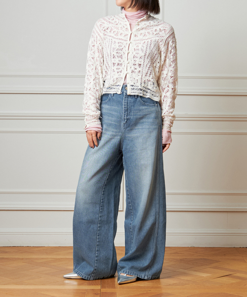 美品 IENA LA BOUCLE ソフトデニムスクエアドットシルエットパンツ IENA LA BOUCLE ソフトデニムスクウェアドットシルエットパンツ