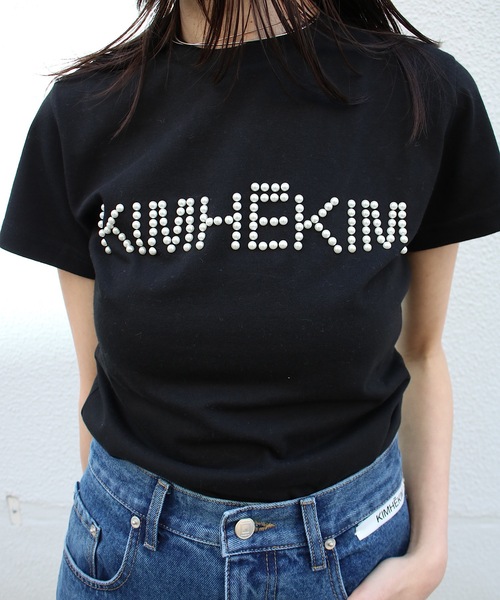 tシャツ 「KIMHEKIM」Pearl Embellished Logo Slim T-Shirt