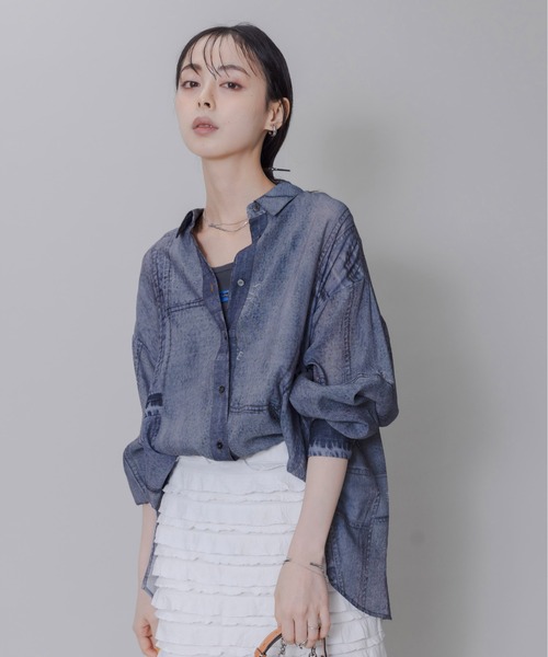Eimee Law デニムプリントシャツ Eimee Law ブラウス シャツ パッチワークデニムプリントシャツ