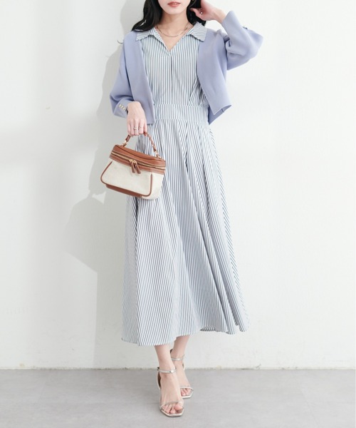 natural couture ワンピース 涼しげスキッパー衿お上品