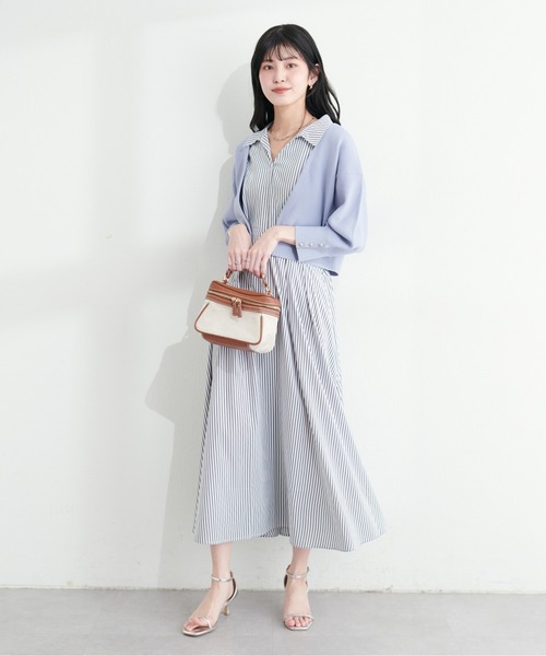 natural couture ワンピース 涼しげスキッパー衿お上品