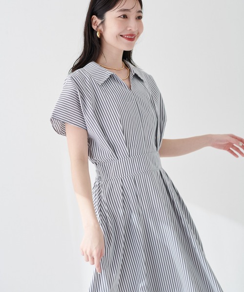 natural couture ワンピース 涼しげスキッパー衿お上品