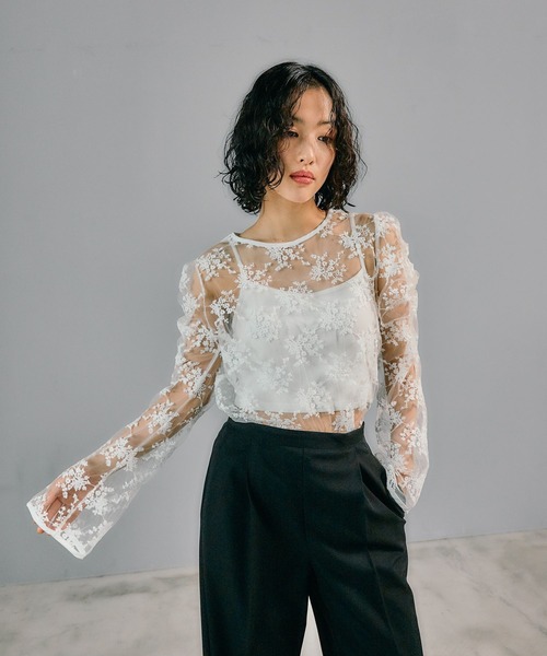 shi 美品 前撮り 結婚式 オケージョン チュール ブラウス トップス LEPSIM ブラウス シャツ 「結婚式／オケージョン」チュール刺繍