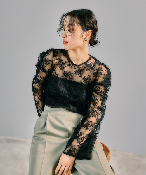 shi 美品 前撮り 結婚式 オケージョン チュール ブラウス トップス LEPSIM ブラウス シャツ 「結婚式／オケージョン」チュール刺繍