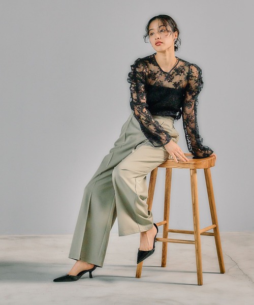 shi 美品 前撮り 結婚式 オケージョン チュール ブラウス トップス チュールフリルブラウス トップス ボリューム袖 結婚式 同窓会