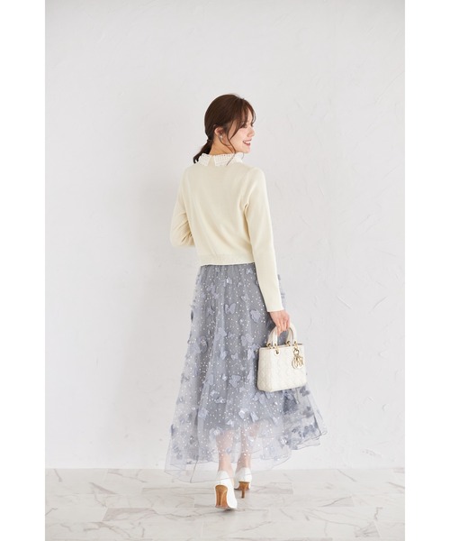 tocco closetビジュー×パピヨンモチーフチュールフレアスカート ビジュー×パピヨンモチーフチュールフレアスカート