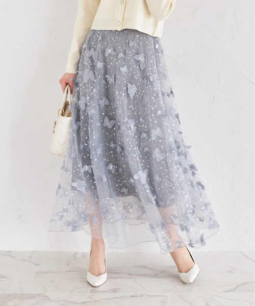 tocco closet スカート ビジュー×パピヨンモチーフチュール