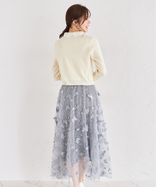 ビジュー×パピヨンモチーフチュールフレアスカート tocco closet スカート ビジュー×パピヨンモチーフチュール