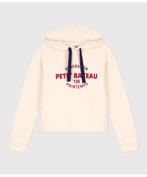 「PETIT BATEAU」 プルオーバーパーカー SMALL オフホワイト レディース