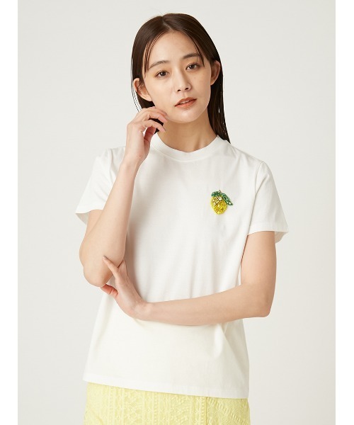 FRAY I.D - FRAY.id♡襟ビジューTシャツ ビジューエンブロイダリーロゴTシャツ／ウォッシャブル(Tシャツ