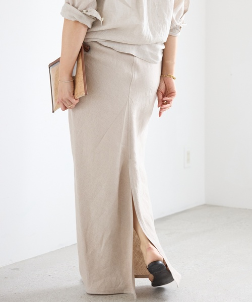 新品タグ付 【ドゥーズィエムクラス】ベージュタイトスカート ロング スリット Deuxieme Classe スカート *OGLINEN タイトスカート : ZOZOTOWN