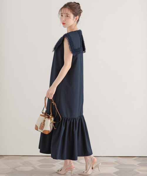 r。130cm フリルセーラー風ワンピース ハンドメイド(新品送料込) Fit more ワンピース チュールフリルセーラーカラーワンピース