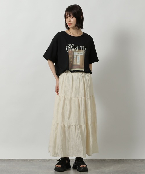 LAKOLE（ラコレ） ロング スカート サテンワッシャーティアード