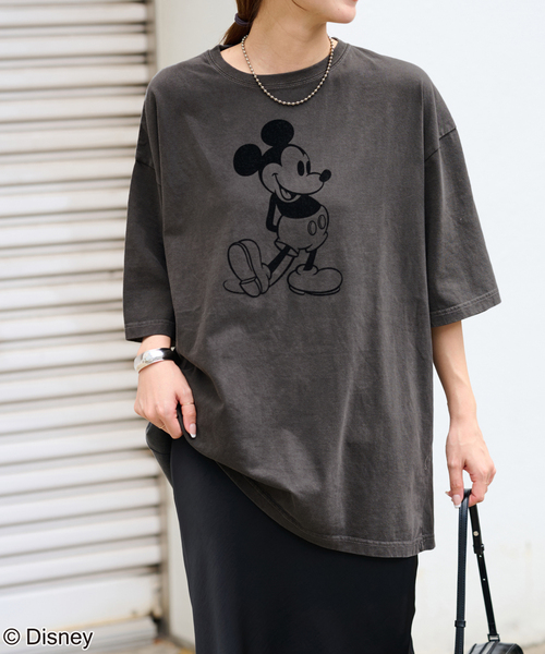 tシャツ 「GOOD ROCK SPEED」「MICKEY MOUSE」フロッキープリントTシャツ レディース