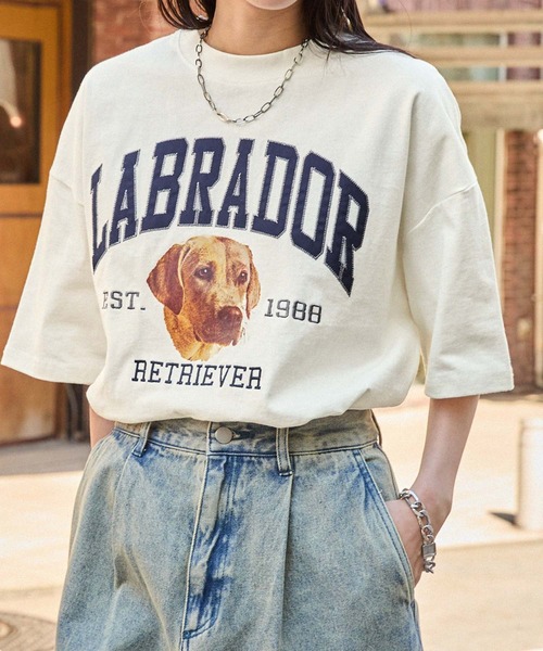 「Labrador Retriever」 半袖Tシャツ L オフホワイト メンズ_画像9