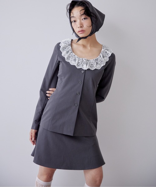 ブラウス シャツ Lace trimmed tailored blouse レディース
