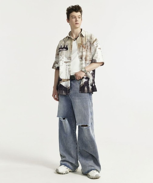 「INFLATION」 ダメージ加工デニムパンツ MEDIUM ブルー メンズ