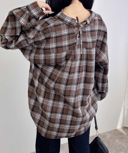 INGNI（イング） ブラウス シャツ バックレースアップチェック柄裾