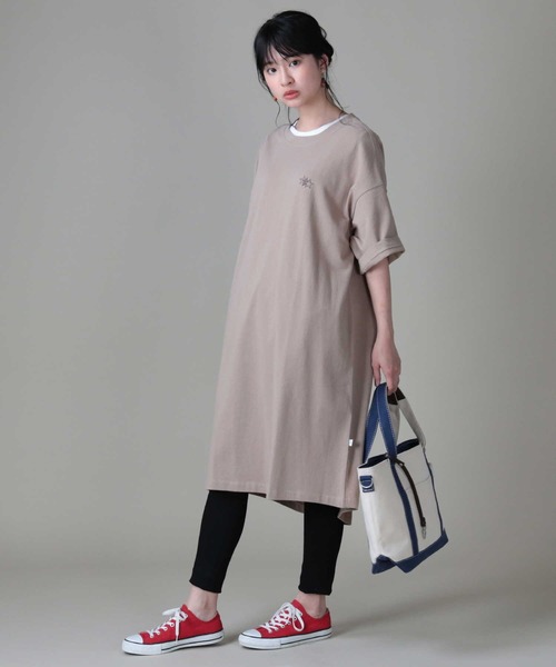「CONVERSE」 半袖チュニック M ベージュ レディース